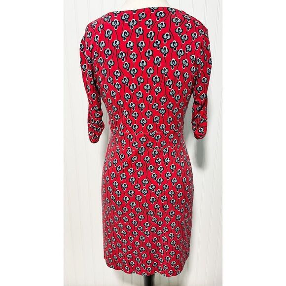 Boden Women's Floral Print Midi Dress‎ Red Blue Short Sleeve V Neck Size 10 - Picture 4 of 9